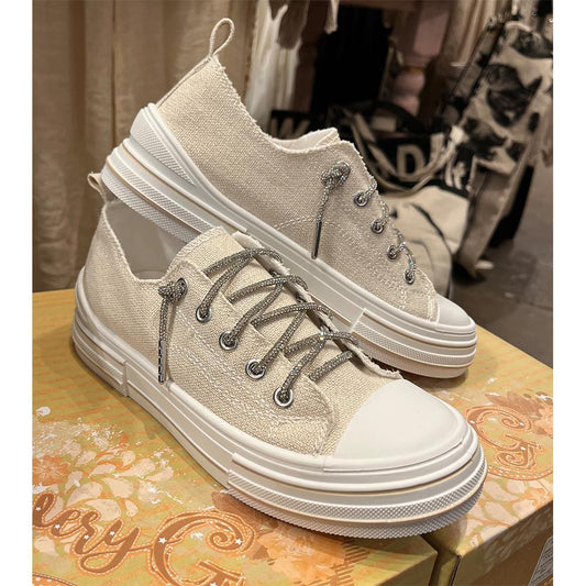 Natural Aman Glitter Lace Up Canvas Sneaker