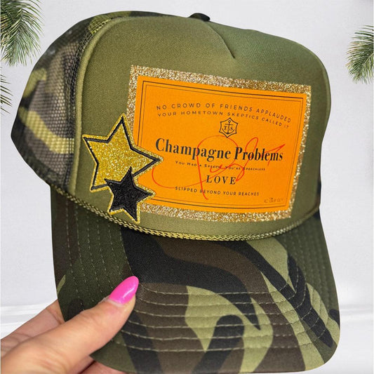 "Champagne Problems" Camo Glitter Trucker Hat