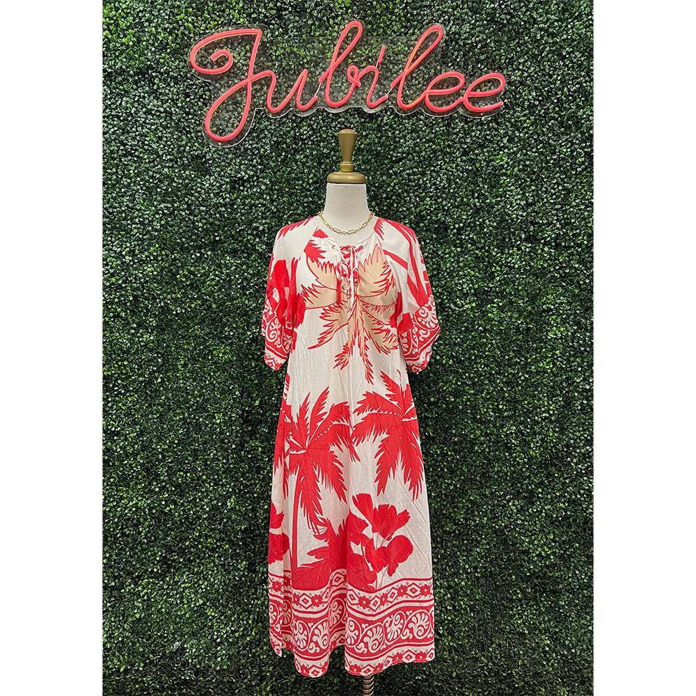 Lindy Tropical Red Midi Dress