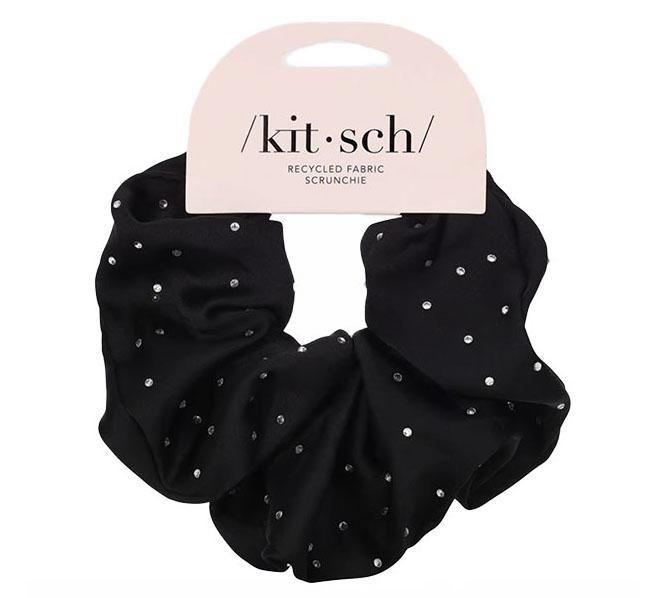 Black Satin Rhinestone Scrunchie