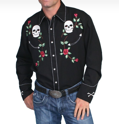 Skull & Rose Embroidery Scully Design Shirt