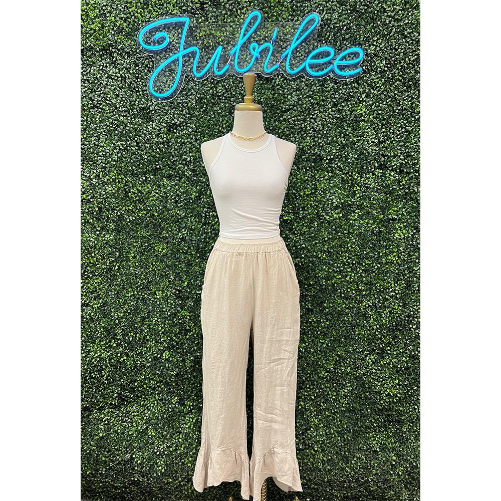 Tidal Foam Wide Leg Ruffle Pants