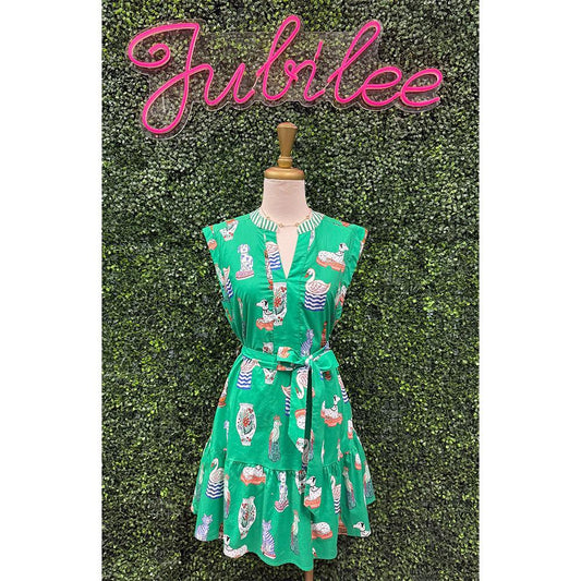 Gracie Green Printed Mini Dress