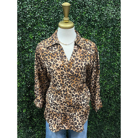 Gena Leopard Frill Hem Top
