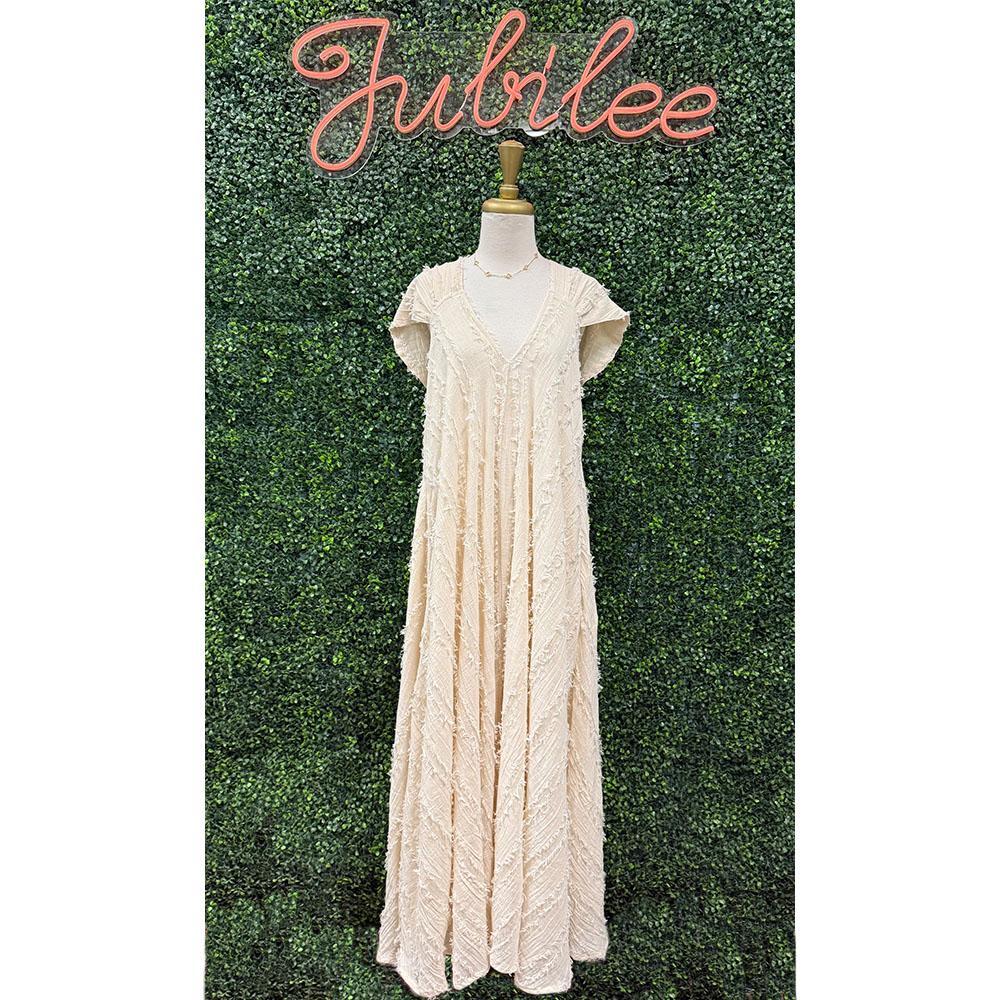 Layna Cap Sleeve Cotton Fringe Maxi Dress