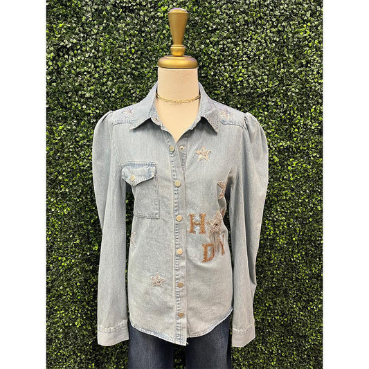 Washed Chambray Sequin Western Shirt