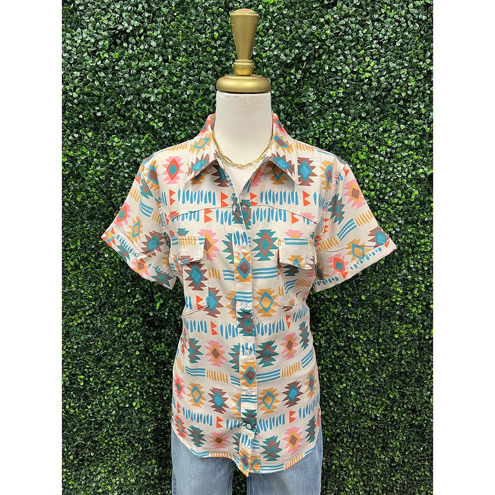 Spring Aztec Pearl Snap Button Down