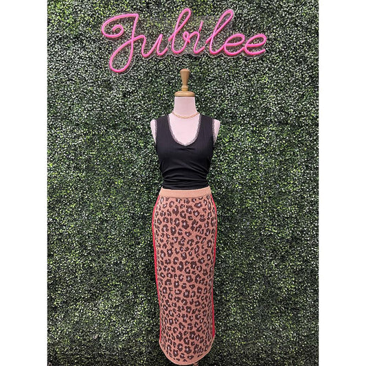 Layla Brown Knit Leopard Skirt