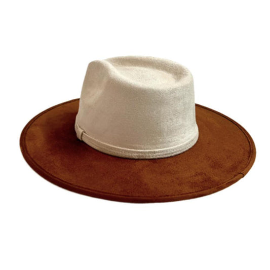 Vegan Suede Rancher Hat - Two Tone - Caramel + Ivory