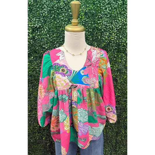 Anjou Bubblegum Multi Floral Cotton Gauze Top