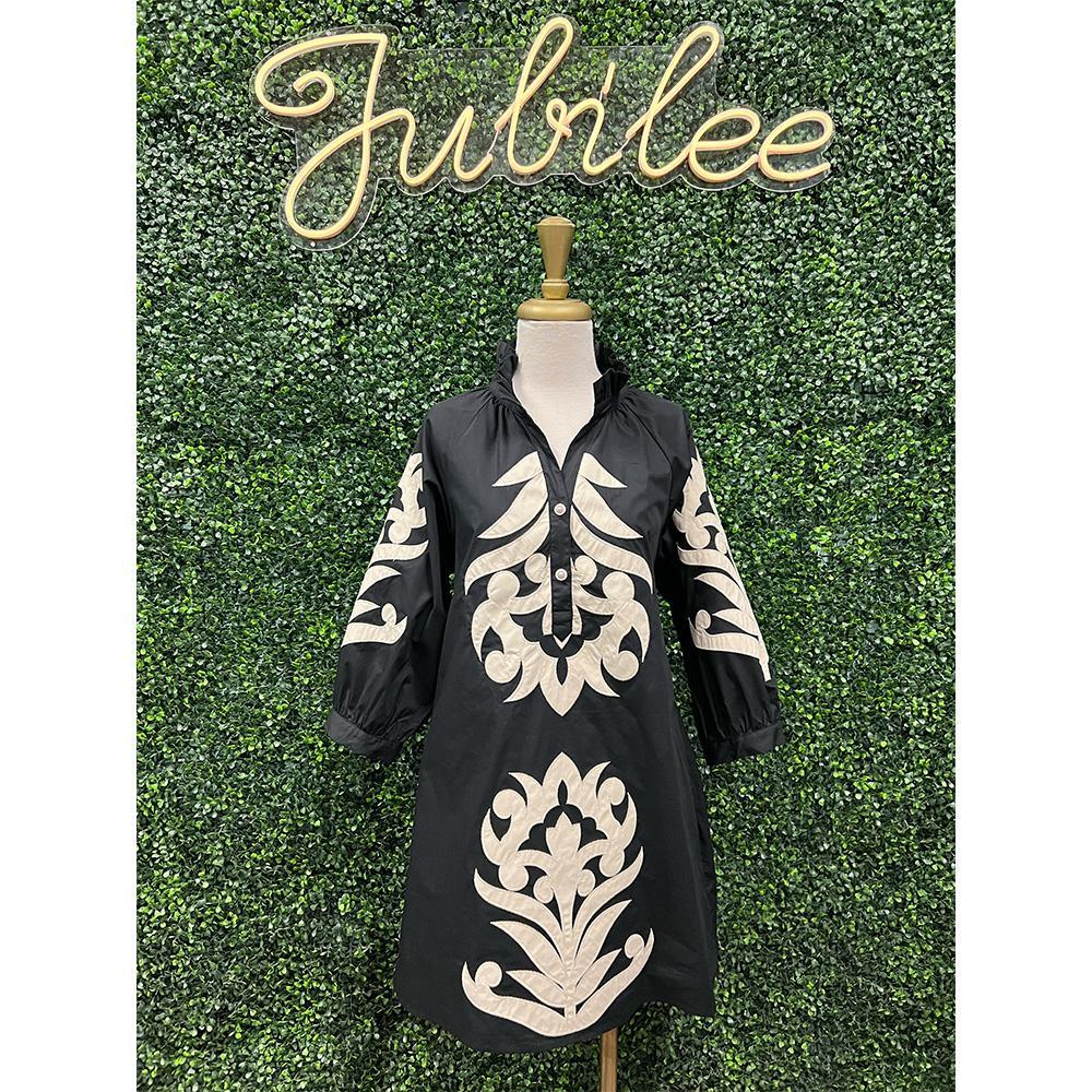 Krissy Black Floral Appliqué Shift Dress