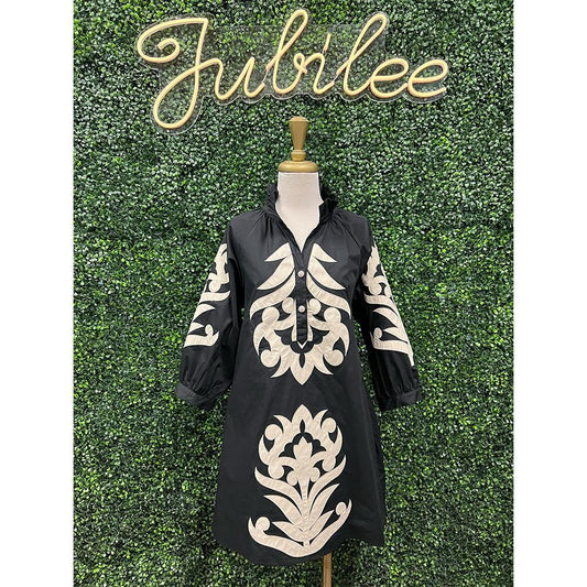 Krissy Black Floral Appliqué Shift Dress
