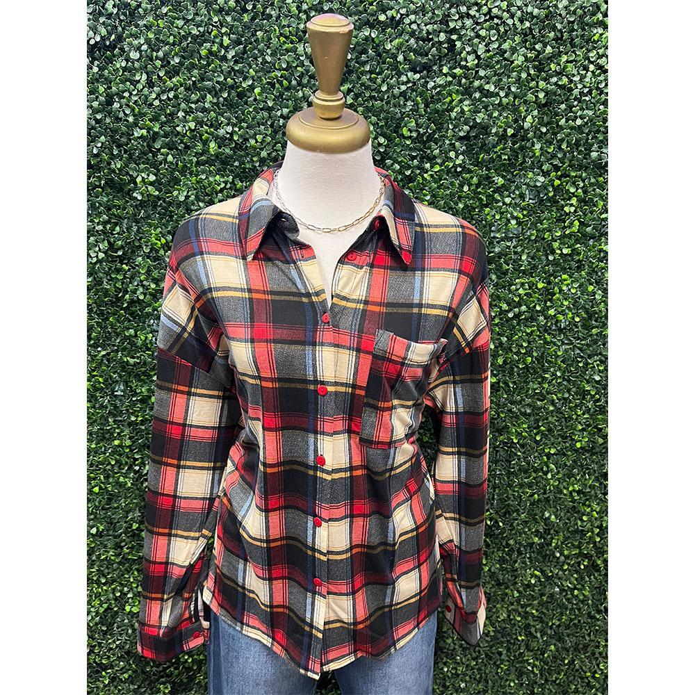 GiGI Plaid Oversized Button Down Shirt