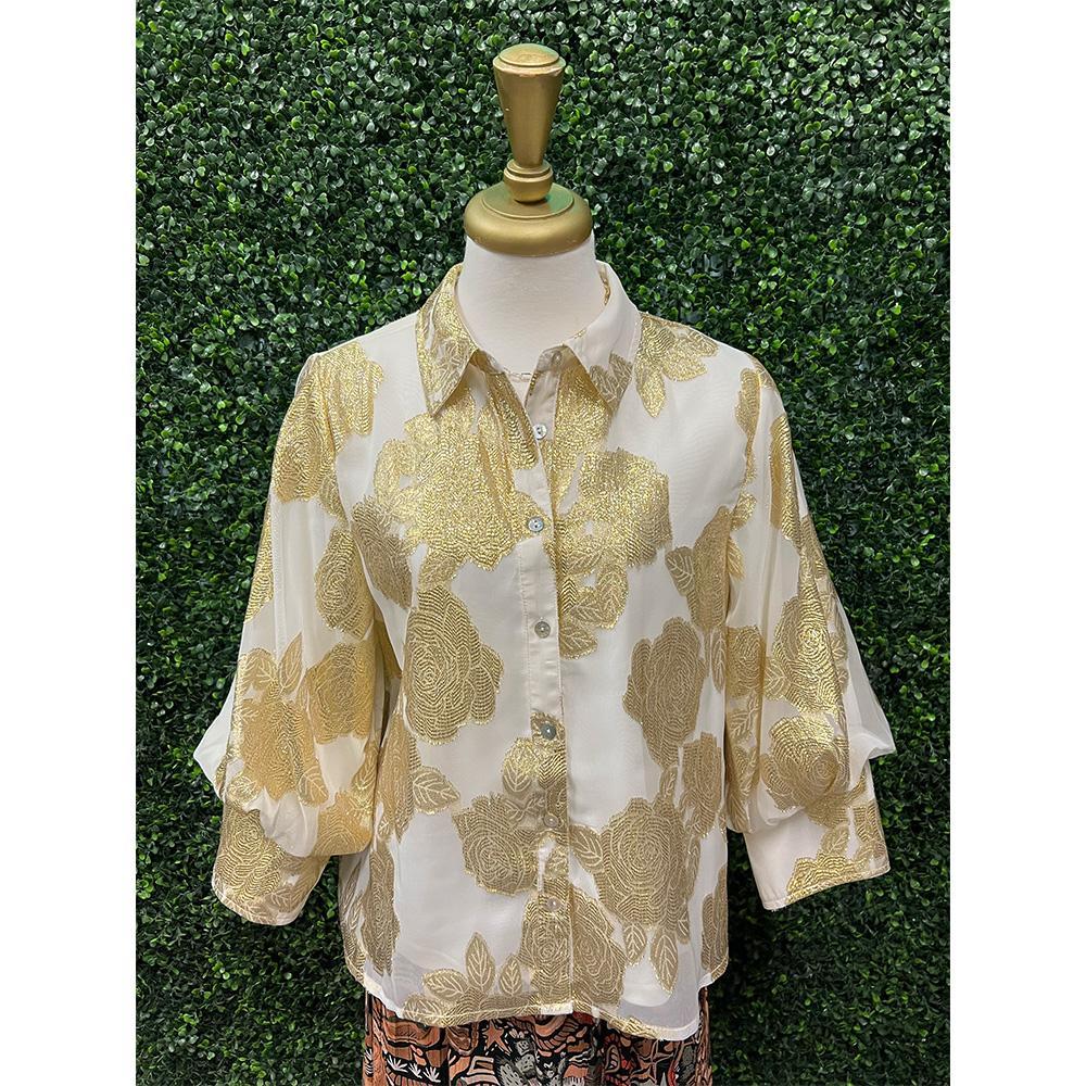 Tatiana Ivory Bishop Sleeve Burnout Top