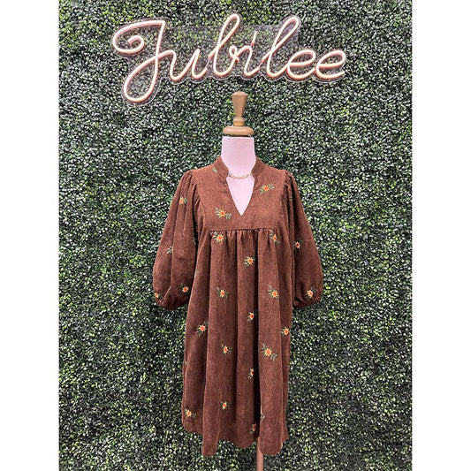 Kaylee Brown Corduroy Babydoll Dress