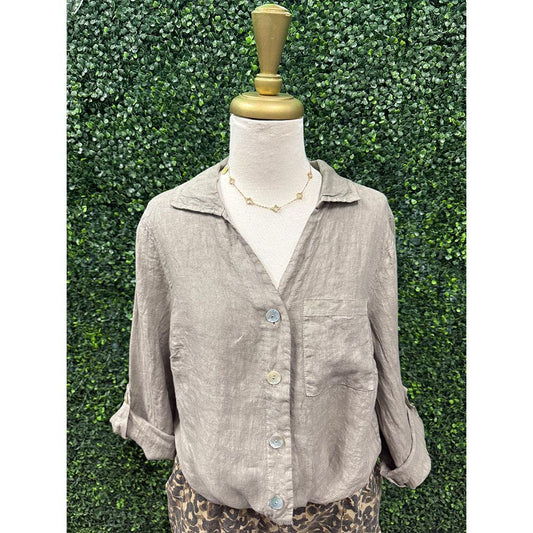 Rhea Taupe Tie Front Top