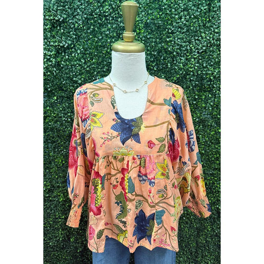 Anjou Persimmons Floral Cotton Gauze Top