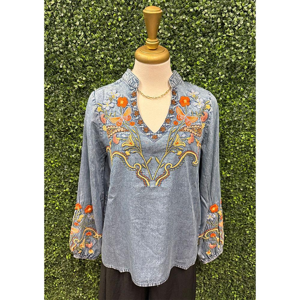 Frances Dusty Rose Embroidered Top