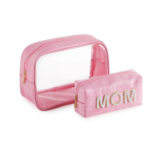 "Mom" Set Of 2 Cosmetic Cases, Pink