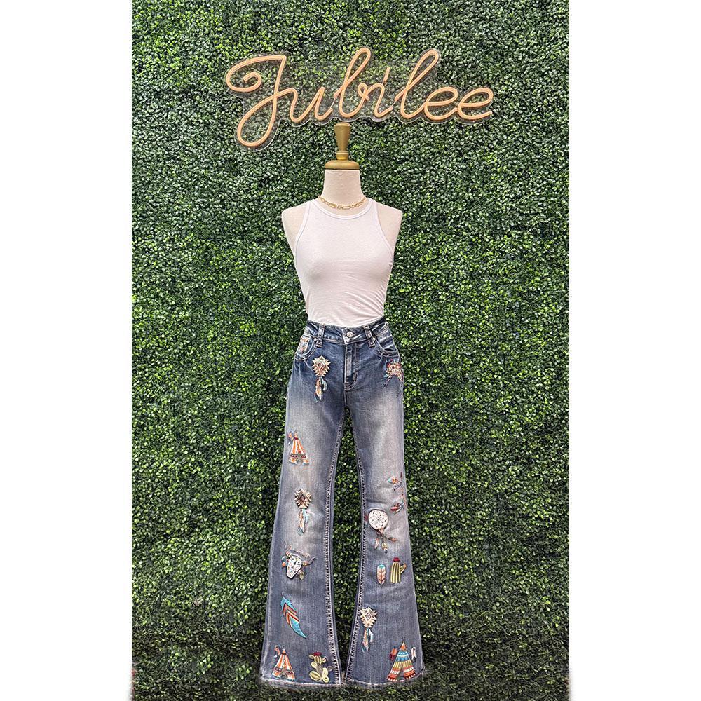 Denim Native Inspired Embroidered Jeans