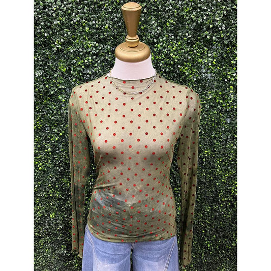 Olive Dot Mesh Top