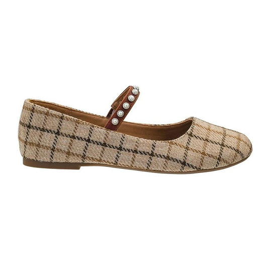 Tan Plaid Tea Time Flats