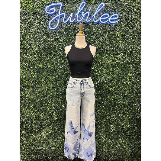 Stephanie Washed Floral Denim Pants
