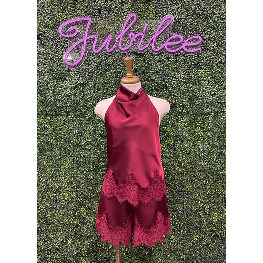 Shiloh Wine Satin Shorts