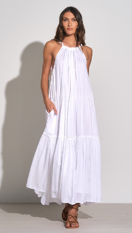 White High Neck Tiered Maxi Dress