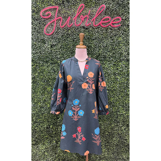 Taylor Floral Print 3/4 Sleeve Mini Dress