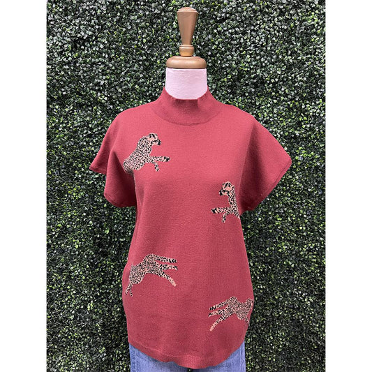 Sharon Clay Leopard Ribbed Top