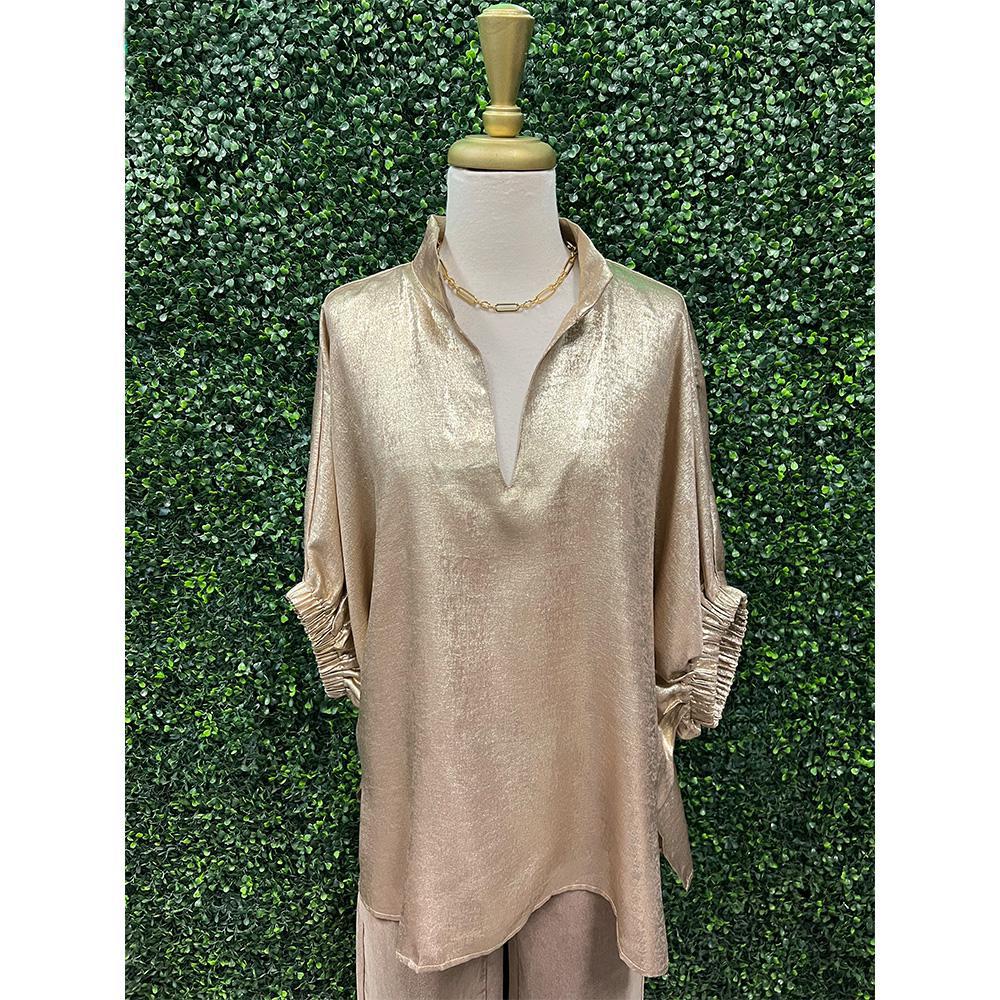 Tegan Gold Metallic V-Neck