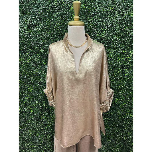 Tegan Gold Metallic V-Neck