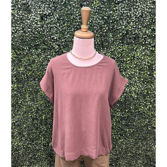 Morgana Espresso Scallop Hem Linen Top
