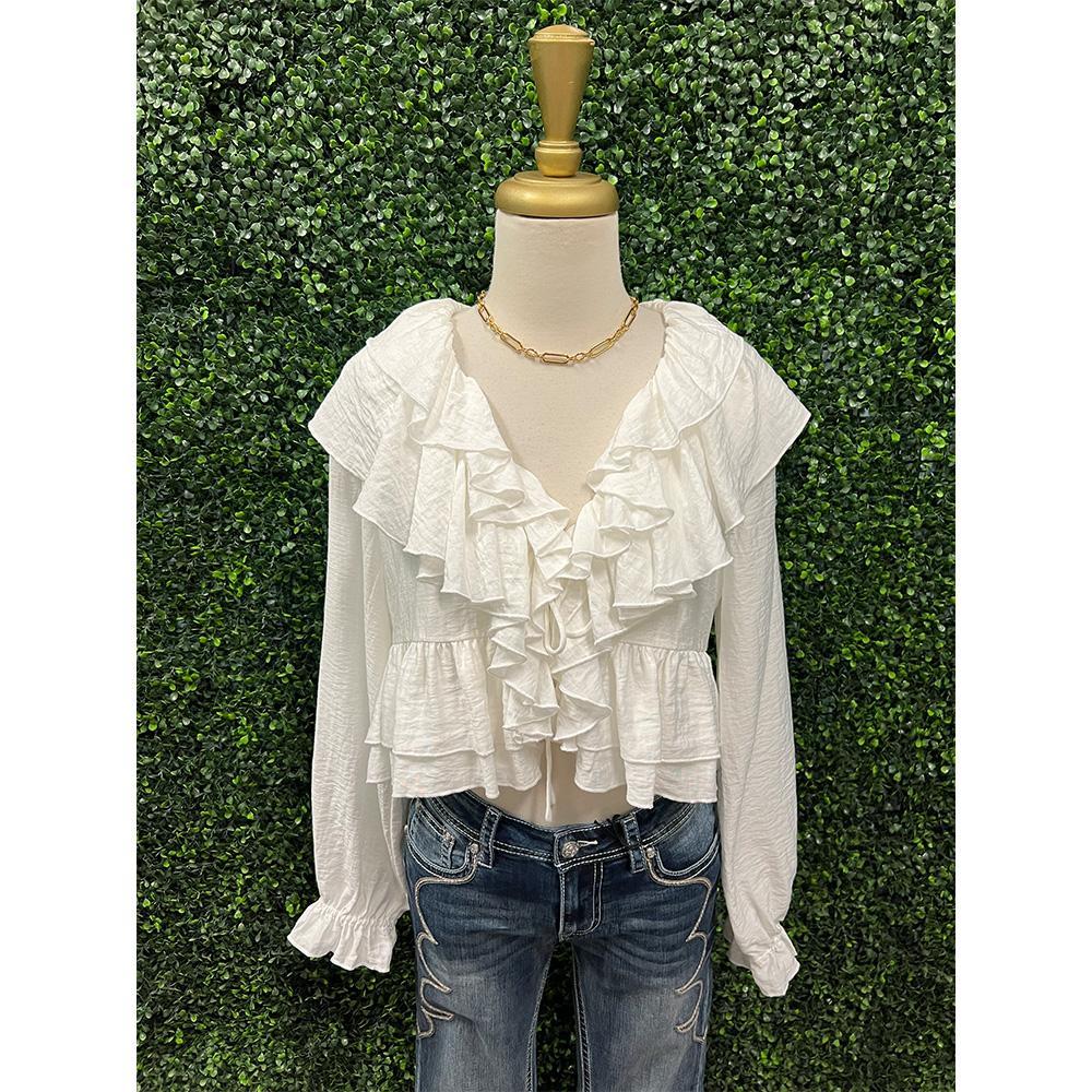 Hillary White Ruffle Crop Blouse