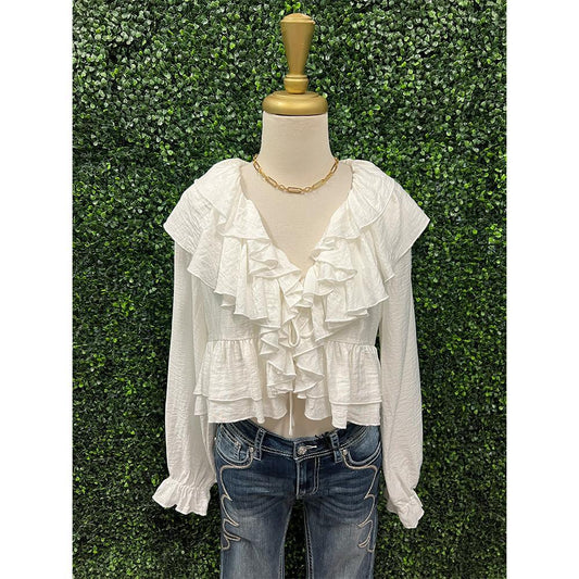 Hillary White Ruffle Crop Blouse