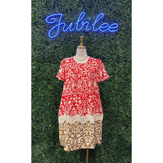 Eve Tomato Two Tone Dress