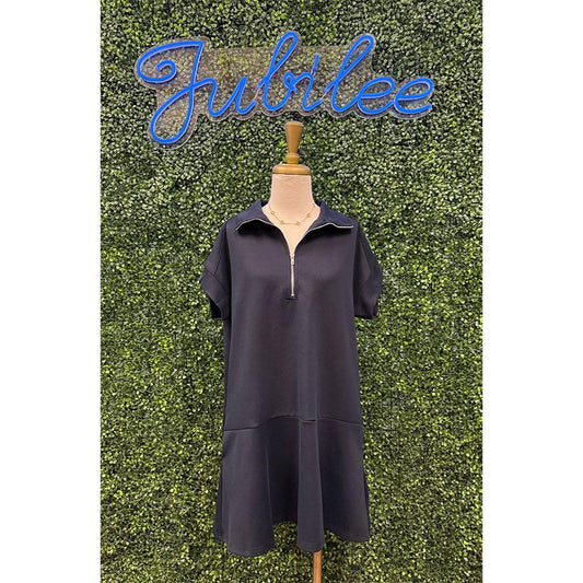 Navy Collared Quarter Zip Dress