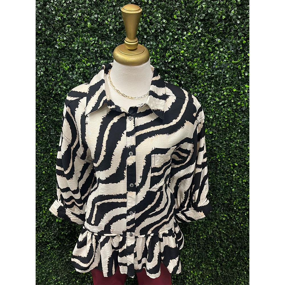 Jazmine Zebra Ruffle Top