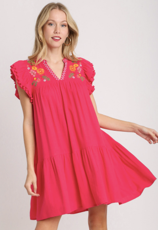 Pom Pom Pink Embroidered Dress