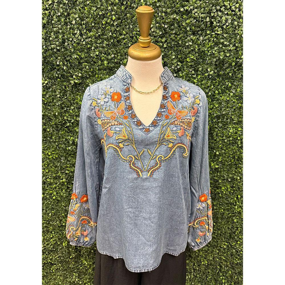 Frances Embroidered Denim Blouse