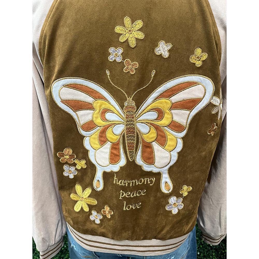 Faux Suede Butterfly Bomber Jacket