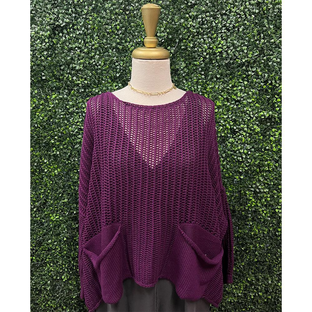 Plum Solid Crotchet Knit Top