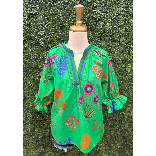 Vanya Island Green Floral Top