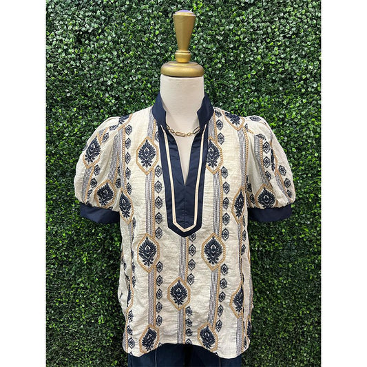 Leslianna Navy Abstract Top