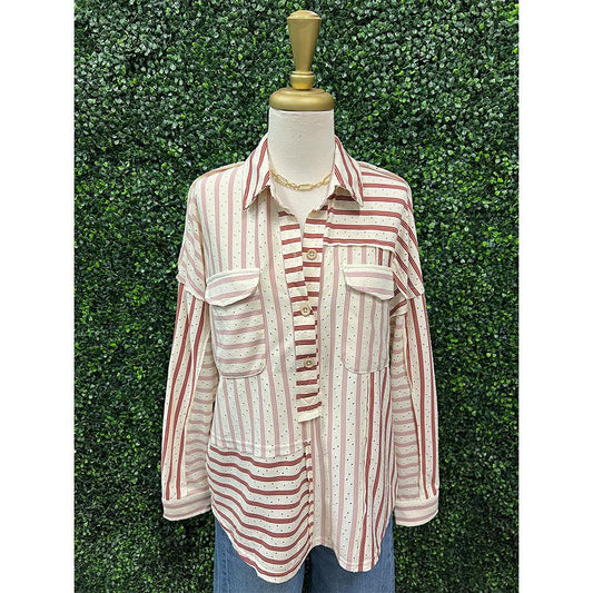 Laynie Mauve Striped Collared Top
