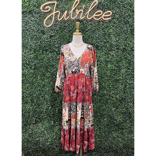Gianna Marsala Mixed Print Midi Dress