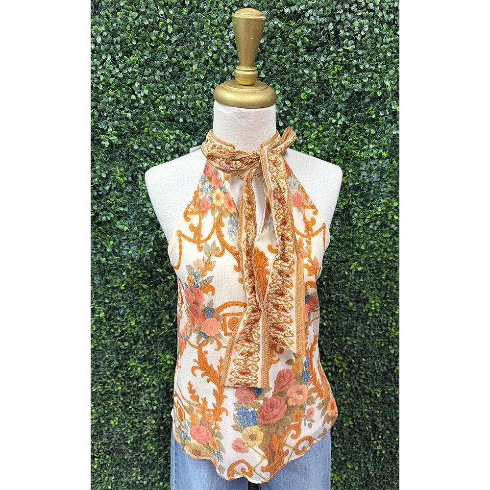 Daphne Peach Lattice Halter Top