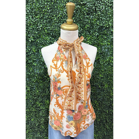 Daphne Peach Lattice Halter Top
