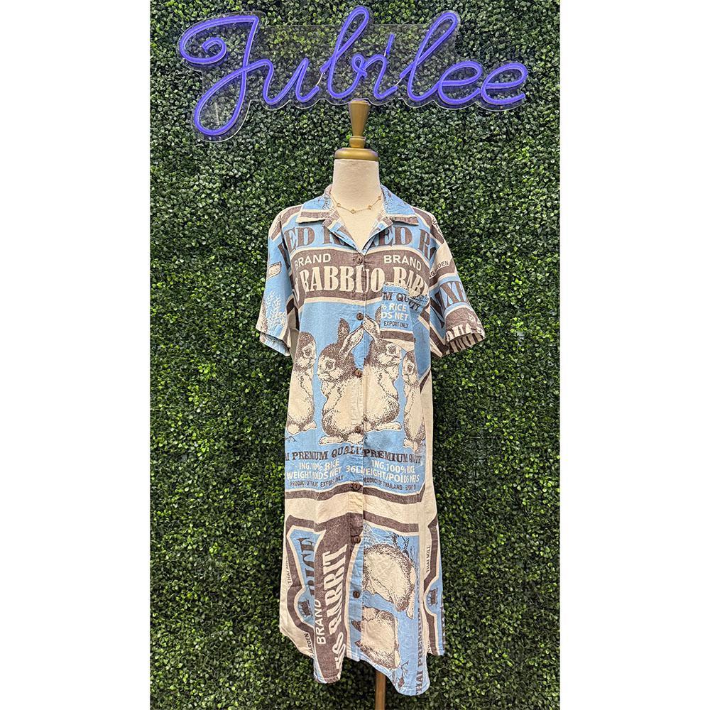 Vintage Bunny Long Collar Bell Sleeved Dress